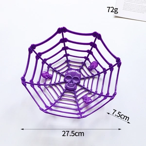 Purple spider web plastic fruit bowl with skull decoration for Halloween party decor