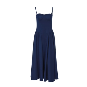 Slim fit navy blue camisole maxi dress with elegant flared hem and cinched waist