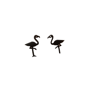 Minimalist matte black flamingo silhouette stud earrings in modern stainless steel style