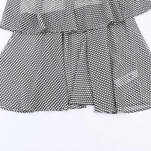 Vintage polka dot chiffon maxi dress featuring layered ruffles and lantern sleeves