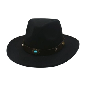 Vintage Fedora Hat Western Cowboy Style With Faux Turquoise Leather Belt Wide Brim Ethnic Felt Jazz Cap For Men Women