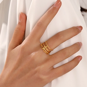 18K gold plated multi-layer chain ring for women with star charm and beaded details