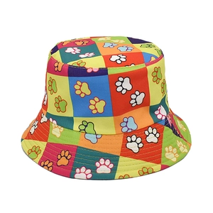 Cappello Alla Pescatora Reversibile Stampa Zampa Colorata Cotone Protezione Solare Hip Hop Outdoor Uomo Donna