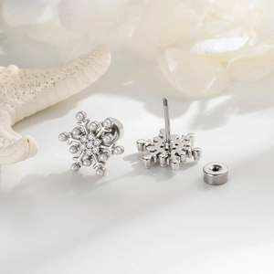 Exquisite snowflake pearl stud earrings with sparkling crystals in a silver finish