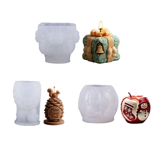 3D Weihnachten Silikonformen Set für DIY Kerzen mit Zapfen-, Geschenkbox- und Apfelformen