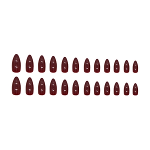 Glossy deep red almond-shaped press on nails set with 24 pieces for women