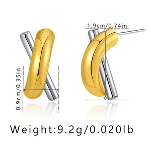 Detailed size specifications for two-tone twist earrings with 1.9cm height and 0.9cm width