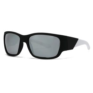 Klassische polarisierte Sport-Sonnenbrille für Herren in Mattschwarz mit weißen Bügeln