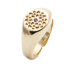Lotus Flower Adjustable Open Ring Copper Micro Pave Zircon Hollow Gold Plated Vintage Jewelry For Women