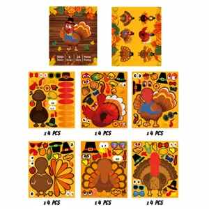 Kids Thanksgiving DIY turkey stickers set, make a face sticker sheets for autumn harvest party game.