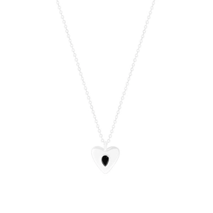 Minimalist S925 sterling silver heart necklace with black drip glaze stone on white background
