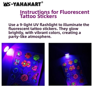 UV reactive Halloween tattoo stickers with glowing rose and butterfly neon patterns