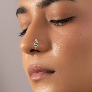 Snake Shaped Nose Ring Copper Zircon Inlaid Minimalist S Shape Wrap Nose Cuff Retro Body Jewelry For Women