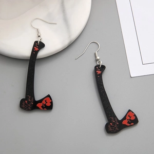 Gothic axe drop earrings with red blood splatter print for Halloween jewelry