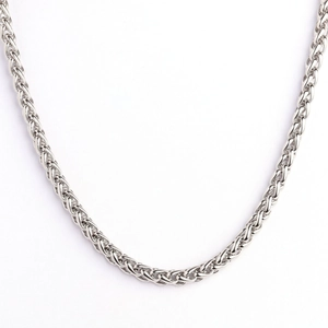Collana a catena spiga in acciaio inossidabile argento lucido con trama intrecciata