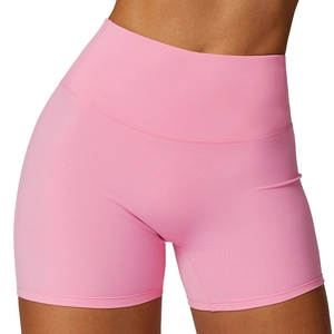 High-waisted bright pink yoga shorts for women with tummy control and lifting effect