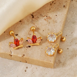 Exquisite gold-plated copper earrings set with colorful cubic zirconia in crown settings