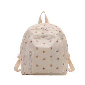 Minimalist cream-white backpack with pink floral pattern for women's casual daily commute