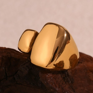 Bague ouverte en acier inoxydable plaqué or 18 carats avec design à double pierre