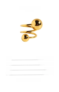 Detailed size specifications for the gold spiral orbit ring with twin metal spheres