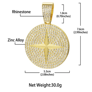 Golden hip hop star pendant in zinc alloy with rhinestones and detailed dimensions