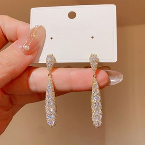Exaggerated golden water drop earrings with white zircons and S925 silver posts