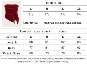 Size chart showing fabric weight and dimensions for waffle knit drawstring tube top