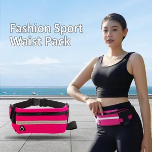 Slim pink running waist pack for outdoor fitness with adjustable belt and headphone port