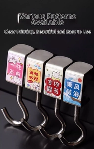 Adjustable desk hook for bags featuring colorful cartoon patterns and metal S-shape hook