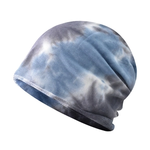 Tie-dye slouchy knit beanie in blue and grey for casual outdoor wear