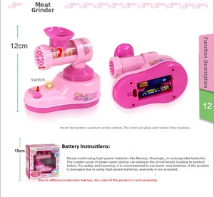 Pink kitchen toy meat grinder with light and rotation detail for kids role play