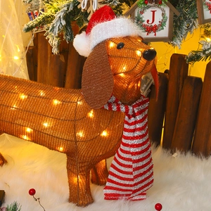 Christmas light up dachshund dog outdoor figure with red scarf and warm LED lights