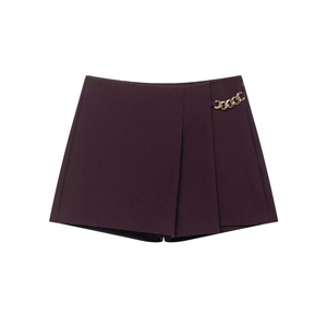 Dunkelviolettes Minirock mit hoher Taille und goldener Kettendekoration für Damen