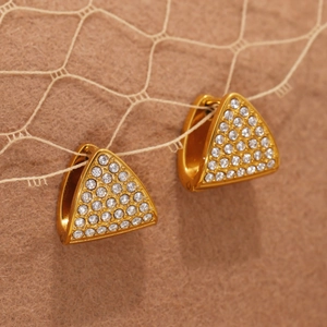 Elegant gold triangle hoop earrings with sparkling white crystals for women fashion