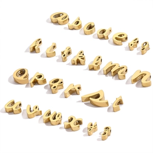 Polished gold alphabet bead set A-Z with vertical holes for DIY jewelry making