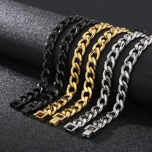 Polished Cuban chain bracelets in black, gold, and silver finishes with secure box clasps