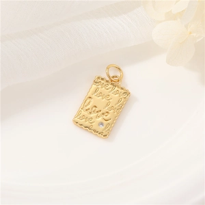 Elegant 14K gold filled rectangular pendant with LOVE engraving and crystal stone