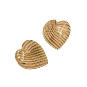 Minimalist heart-shaped gold stainless steel earrings with textured wrinkled surface