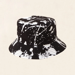 Bucket Hat Polyester Ink Splash Graffiti Print Wide Brim Sun Protection Trendy Streetwear For Men Women