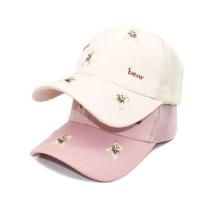 Casquettes de baseball en coton crème et rose avec broderie ours et filet respirant