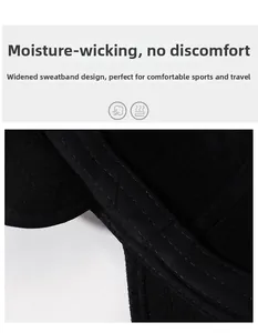 Detail view showing the moisture-wicking widened sweatband inside the black baseball cap