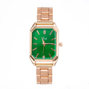 Montre carrée élégante pour femme avec bracelet or rose et cadran vert foncé chic