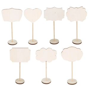 7-piece set of wooden mini chalkboards in various shapes with detachable bases for events