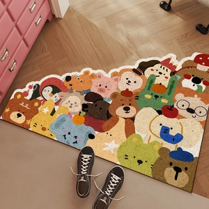 Cartoon animal printed entrance doormat with non-slip PVC silk loop and wave edges