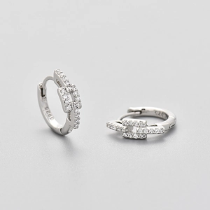S925 sterling silver chain link earrings with micro-paved white cubic zirconia stones