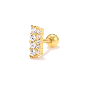 Macro detail of gold S925 sterling silver pave set lab diamond threaded stud piercing