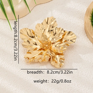 Detailed view showing dimensions 8.2cm of the textured gold flower brooch for women