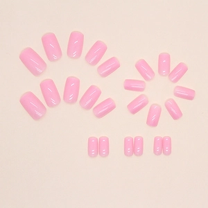 Sweet jelly pink short square press-on nails set with glossy finish 24pcs pack