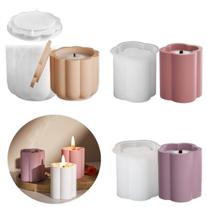 Moule En Silicone Pour Pot De Bougie DIY Tasse De Rangement Avec Couvercle Fleur Trèfle Rayures Verticales Résine Plâtre