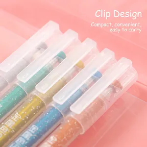 Glitter metallic gel pen set with sparkle ink and clip design on pink background